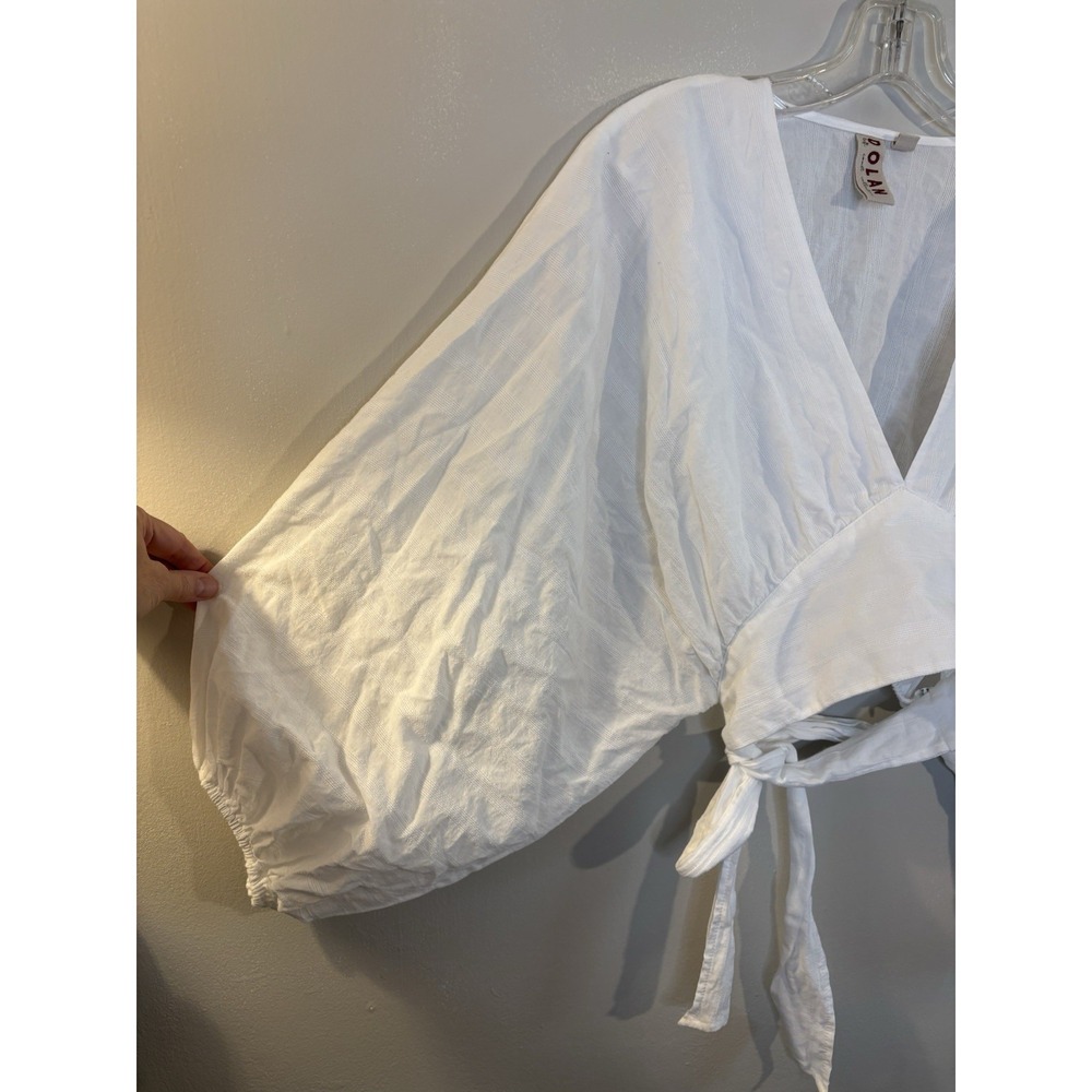 DOLAN White Textured Cotton Puff Sleeve V Neck Crop Top S Festival Anthropologie - Picture 4 of 5